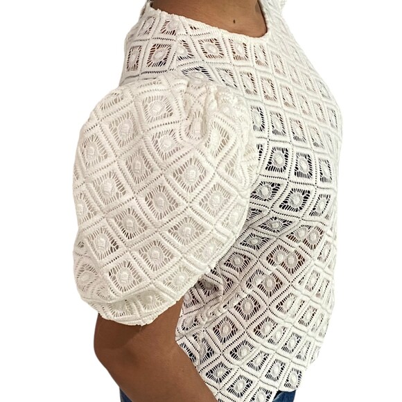 EXPRESS Women lace Puff Sleeve White Top Shirt Blouse Victorian Small - Picture 11 of 11